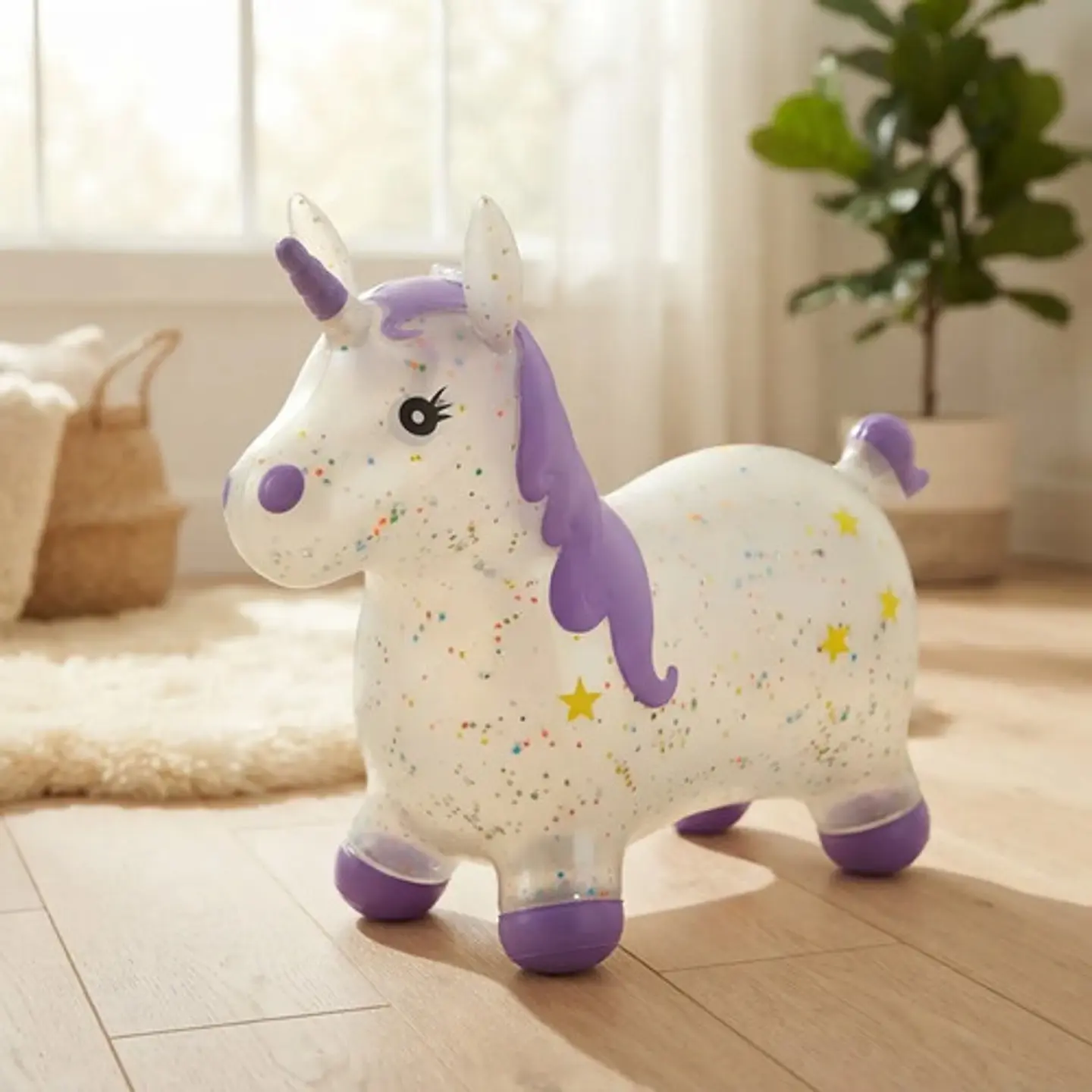 Unicornio Saltarín Inflable Montable Escarcha Luces Sonidos 1