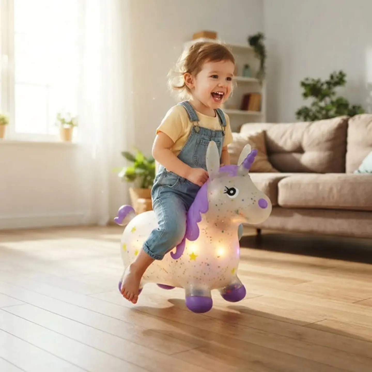 Unicornio Saltarín Inflable Montable Escarcha Luces Sonidos 2