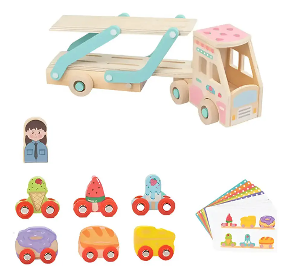 Camión De Dos Pisos De Madera Niños Juguete Montessori 1