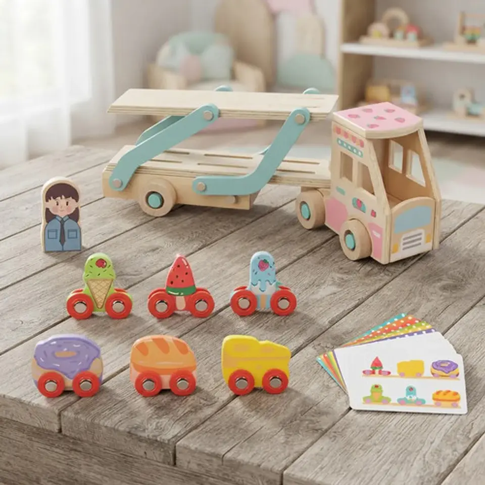 Camión De Dos Pisos De Madera Niños Juguete Montessori 3