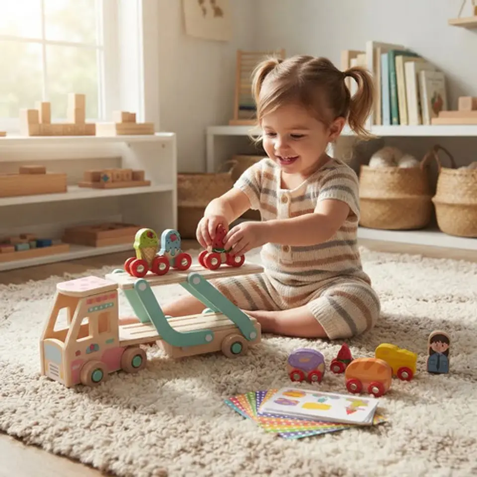 Camión De Dos Pisos De Madera Niños Juguete Montessori 4
