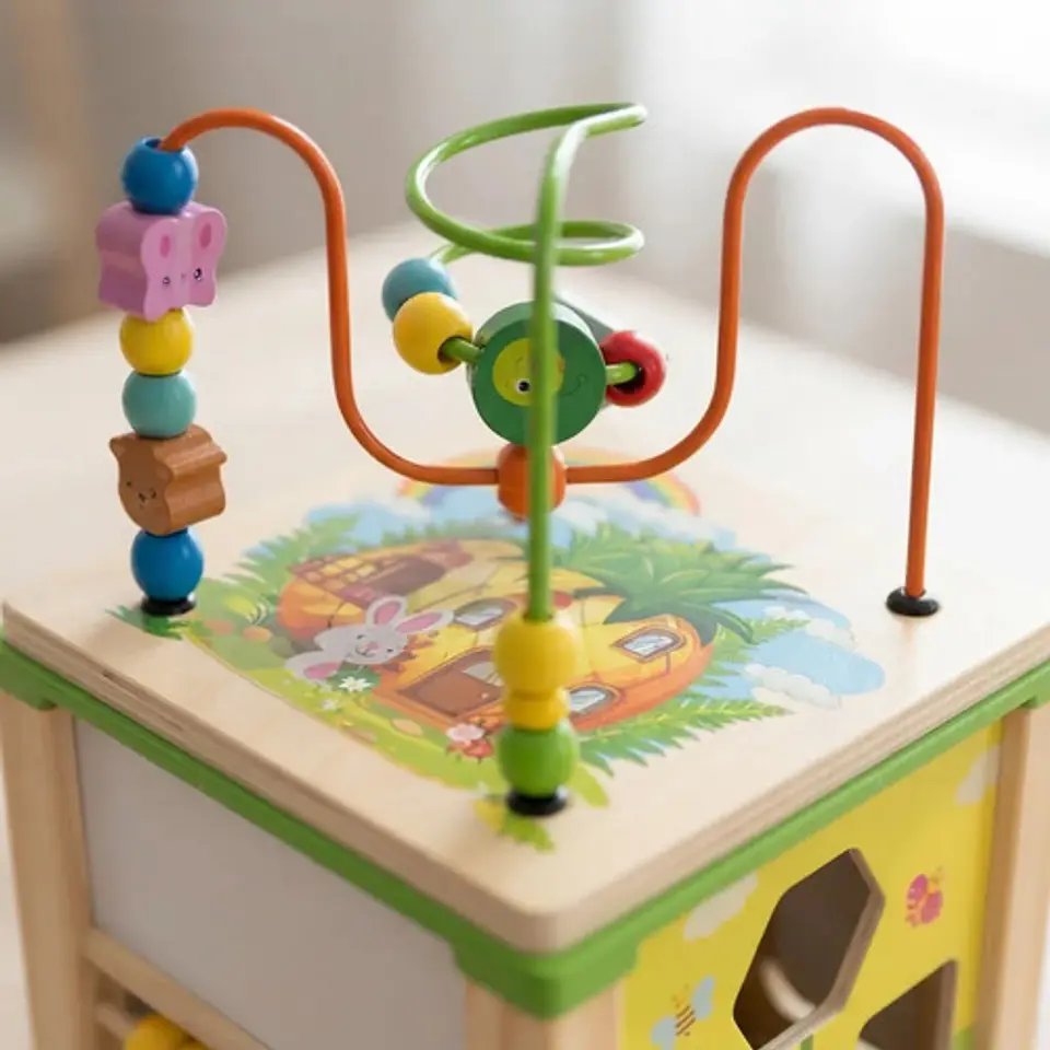 Cubo De Actividades De Madera Con Laberinto De Cuentas Y Ába 4
