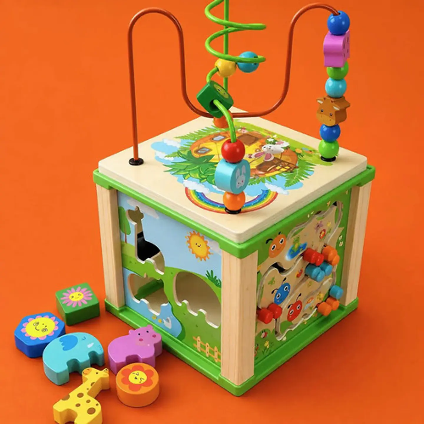 Cubo De Actividades De Madera Con Laberinto De Cuentas Y Ába 5