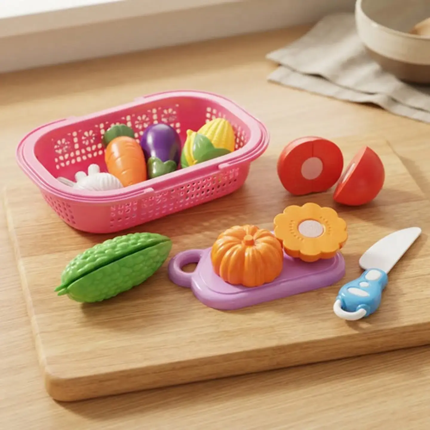 Canasta De Juguete Con Frutas Y Verduras Plásticas Para Coci 1