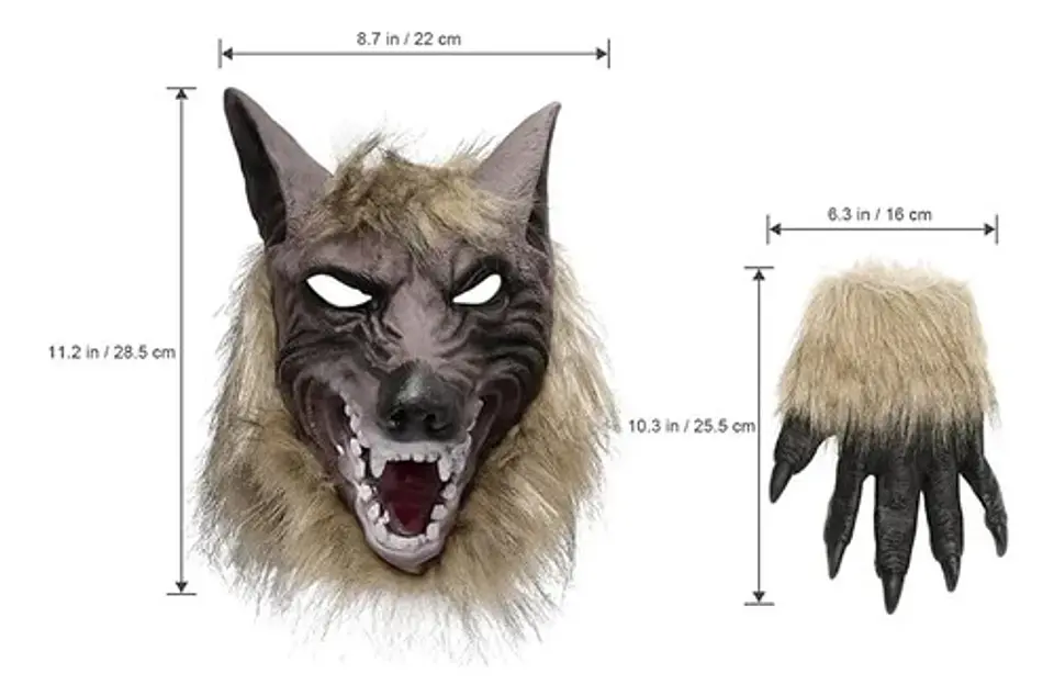 Máscara Y Guantes De Cabeza De Lobo De Halloween Disfraz 6