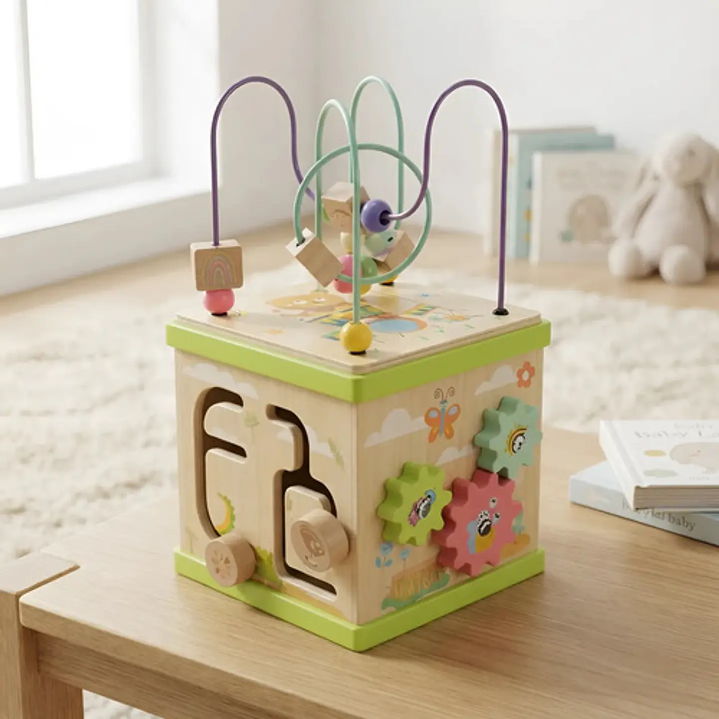 Cubo Didáctico De Madera Con Laberinto Y Reloj Para Niños 1