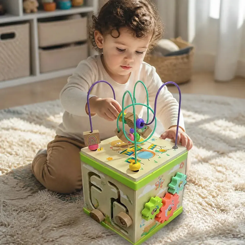 Cubo Didáctico De Madera Con Laberinto Y Reloj Para Niños 4