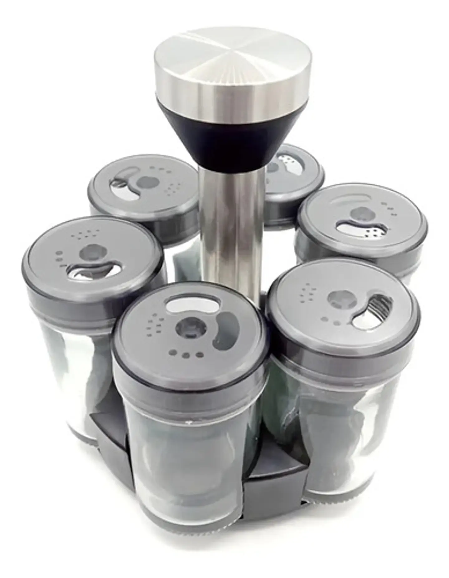 Especiero Giratorio Pote Inoxidable Con 6 Frascos Vidrio Para Mesa Cocina 2