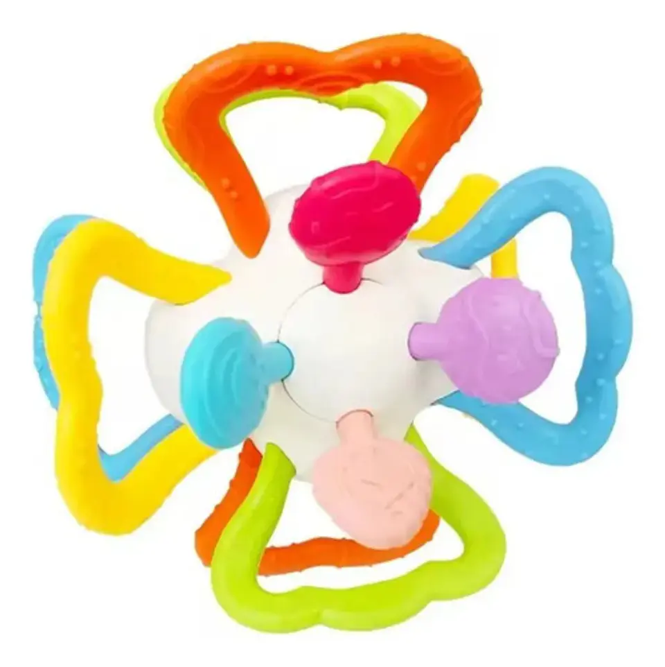 Pelota Mordedor Y Sonajero Sensorial Con Textura Para Bebés Blanco Alas 1