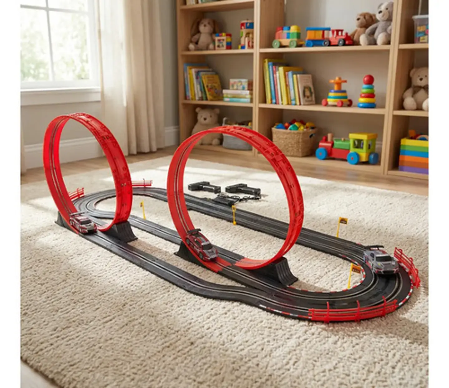 Pista De Carreras Eléctrica De 560cm 3 En 1 Con 2 Carros Negro/rojo 2