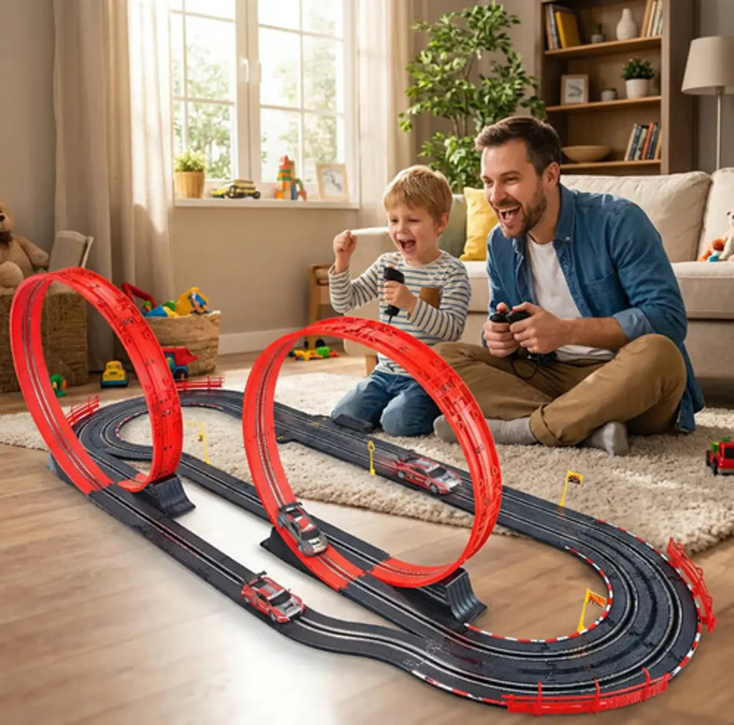 Pista De Carreras Eléctrica De 560cm 3 En 1 Con 2 Carros Negro/rojo 3