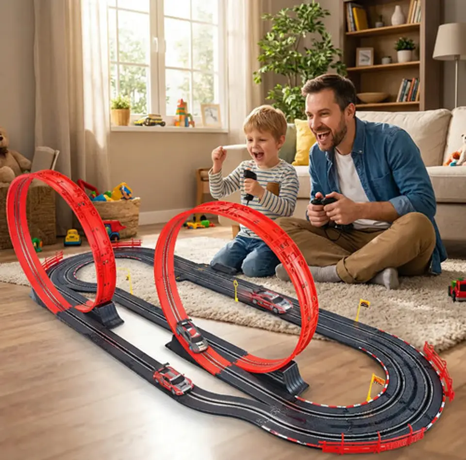 Pista De Carreras Eléctrica De 560cm 3 En 1 Con 2 Carros Negro/rojo 3