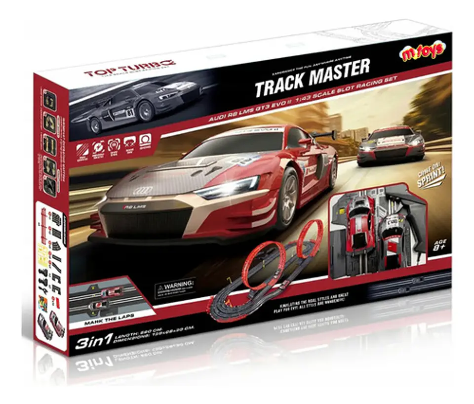 Pista De Carreras Eléctrica De 560cm 3 En 1 Con 2 Carros Negro/rojo 6