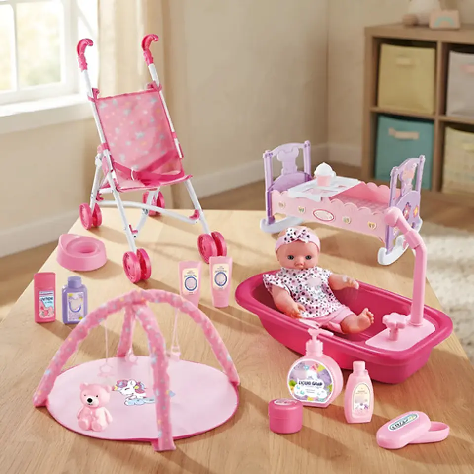 Muñeca Bebé Sonia Coche Cuna Silla Comedor Y Accesorios 1