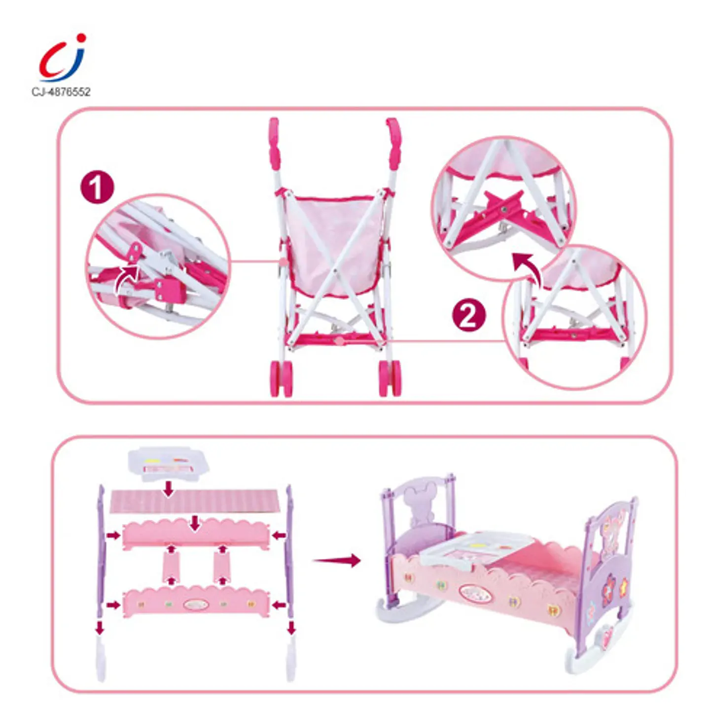 Muñeca Bebé Sonia Coche Cuna Silla Comedor Y Accesorios 3