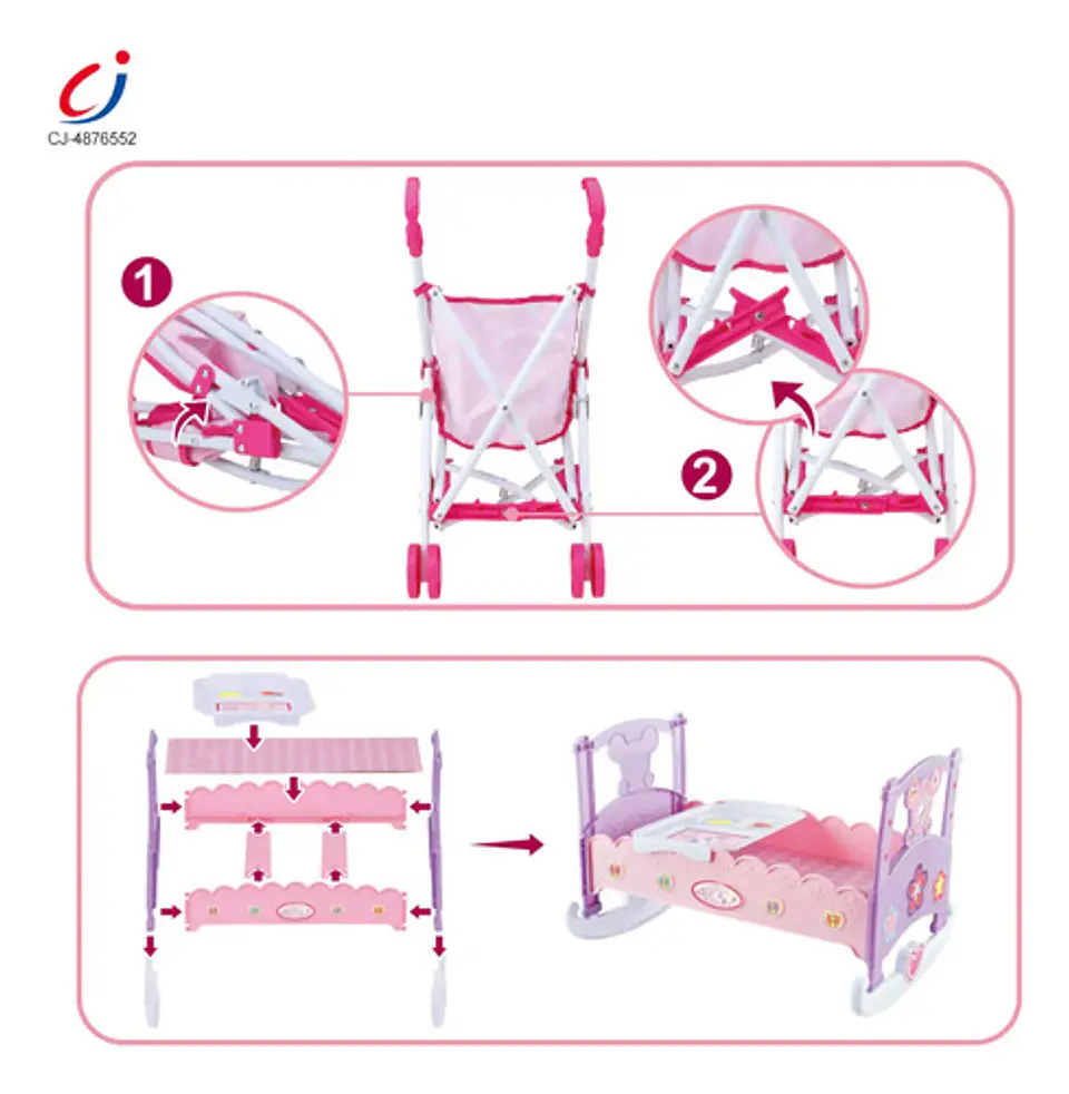 Muñeca Bebé Sonia Coche Cuna Silla Comedor Y Accesorios 3