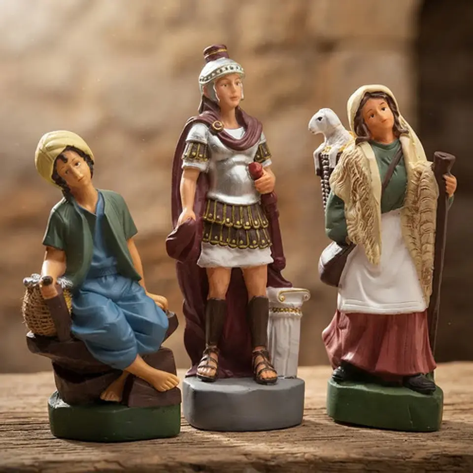 Set 3 Figuras Aldeanos Pesebre Pastor Soldado Y Aldeana 1