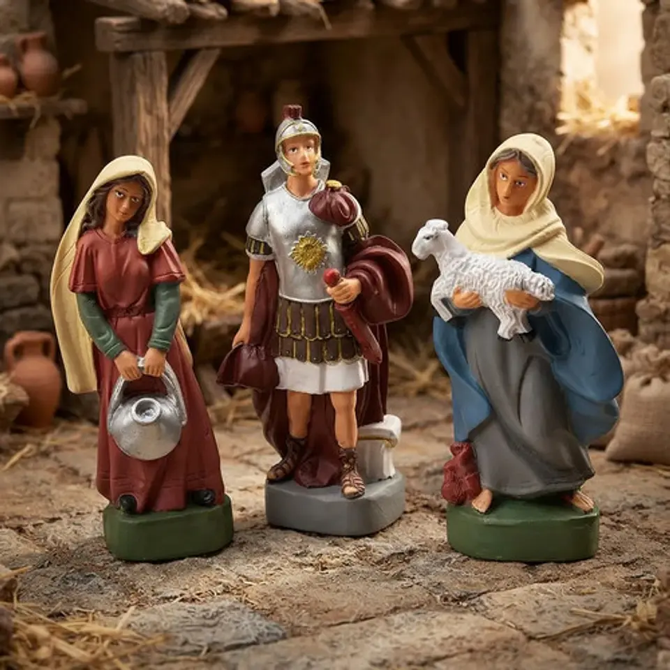 Set 3 Figuras Pesebre 2 Aldeanas Y Soldado Romano 20cm 1