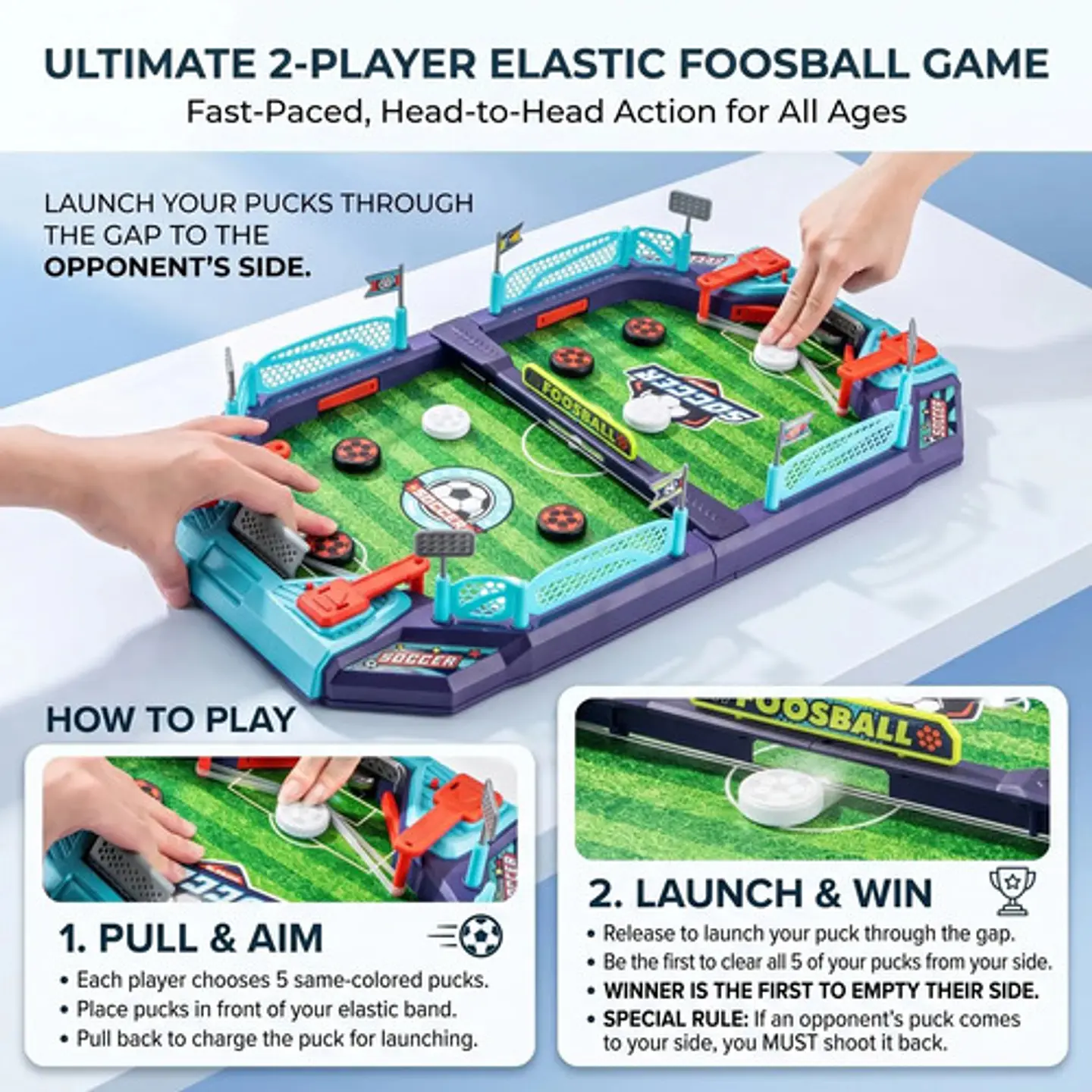 Juego De Futbolín Y Fútbol De Mesa 2 En 1 Cockatoo Para Niño Azul 5
