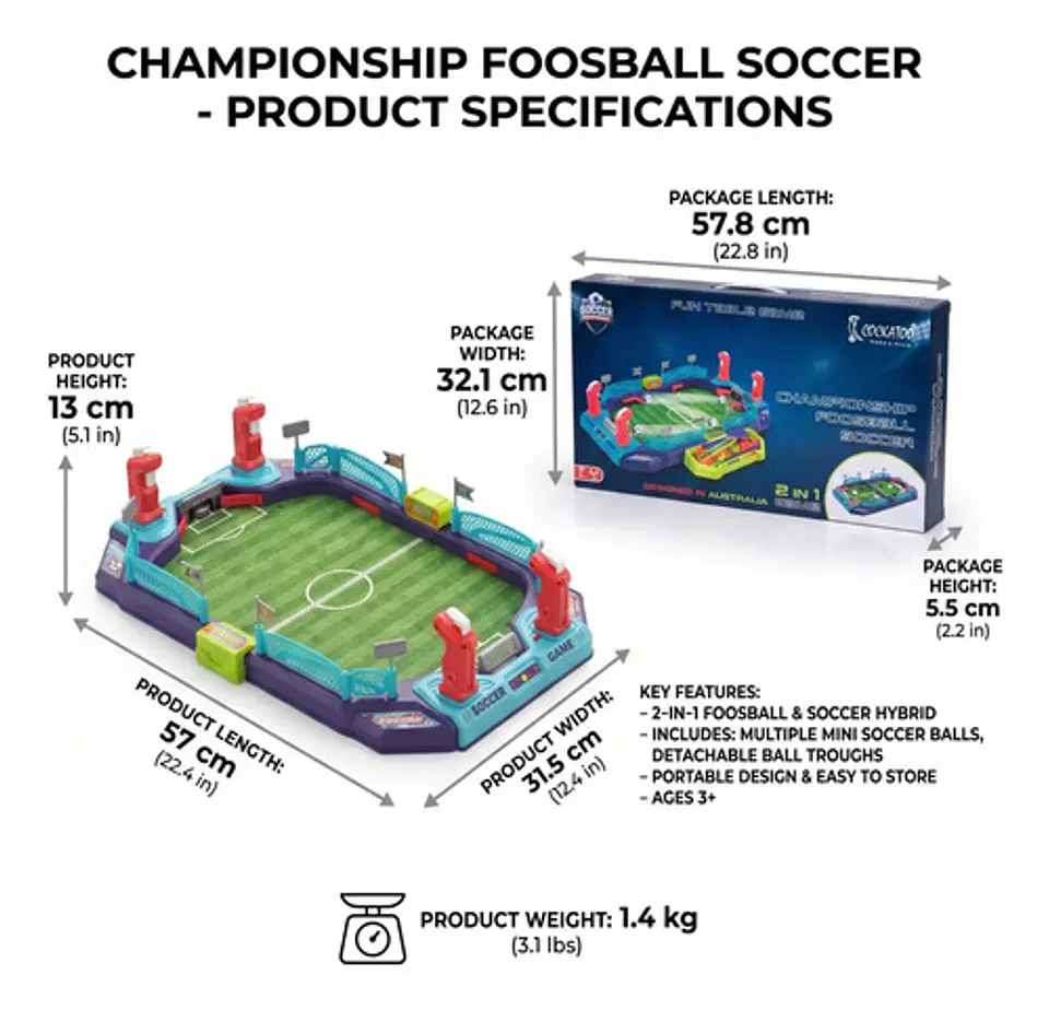 Juego De Futbolín Y Fútbol De Mesa 2 En 1 Cockatoo Para Niño Azul 6