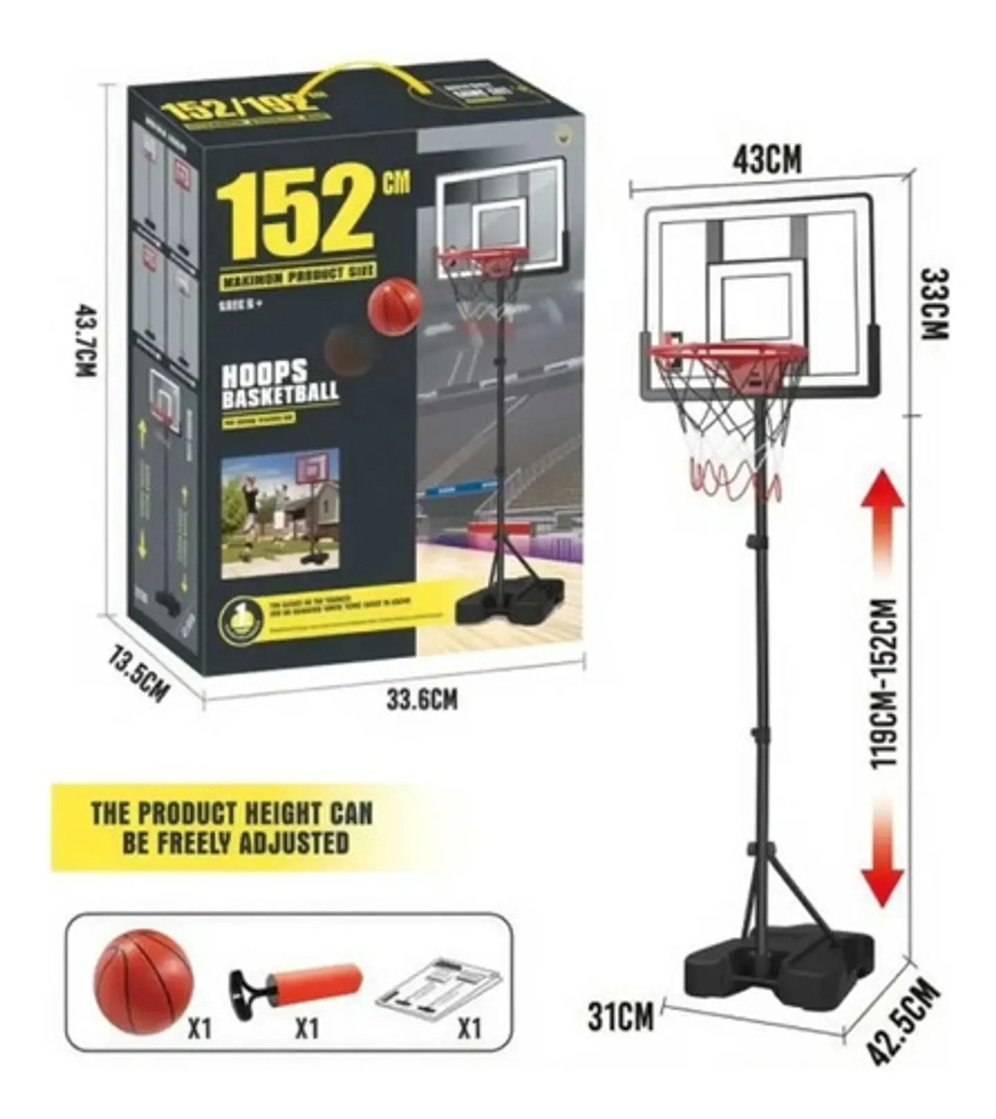 Aro De Baloncesto Soporte Altura Ajustable 152 Cm - 192 Cm 4