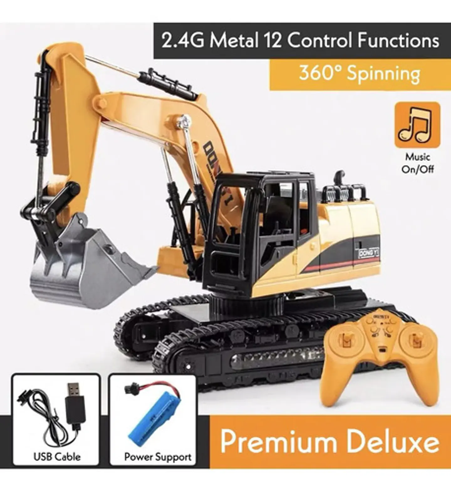 Retro Excavadora Control Remoto Camion Recargable Niños Amarillo Retroexcavadora 4