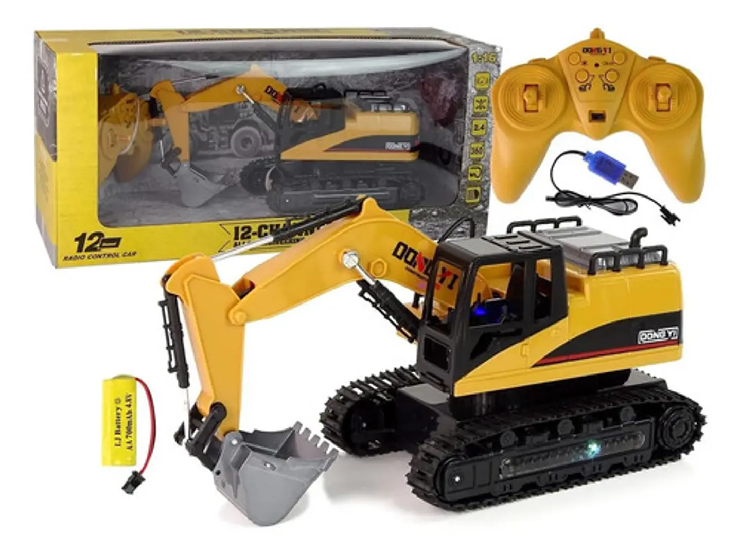 Retro Excavadora Control Remoto Camion Recargable Niños Amarillo Retroexcavadora 5