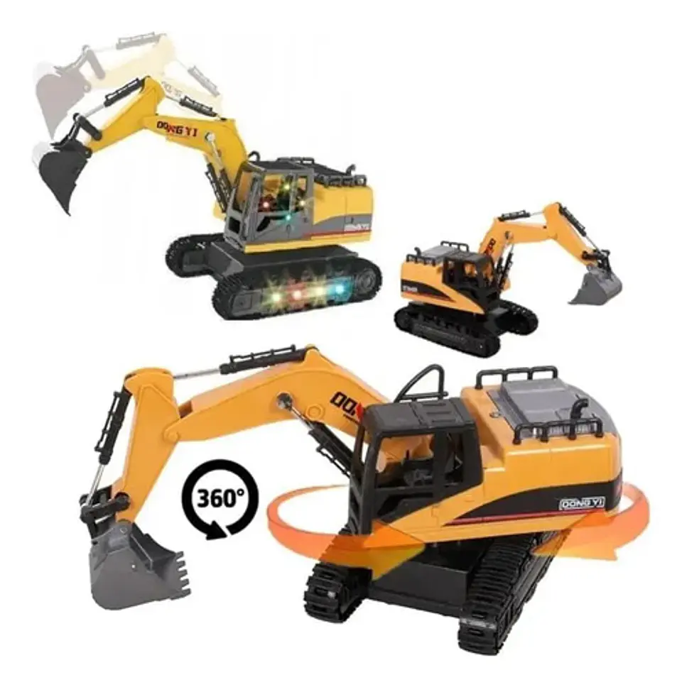 Retro Excavadora Control Remoto Camion Recargable Niños Amarillo Retroexcavadora 6