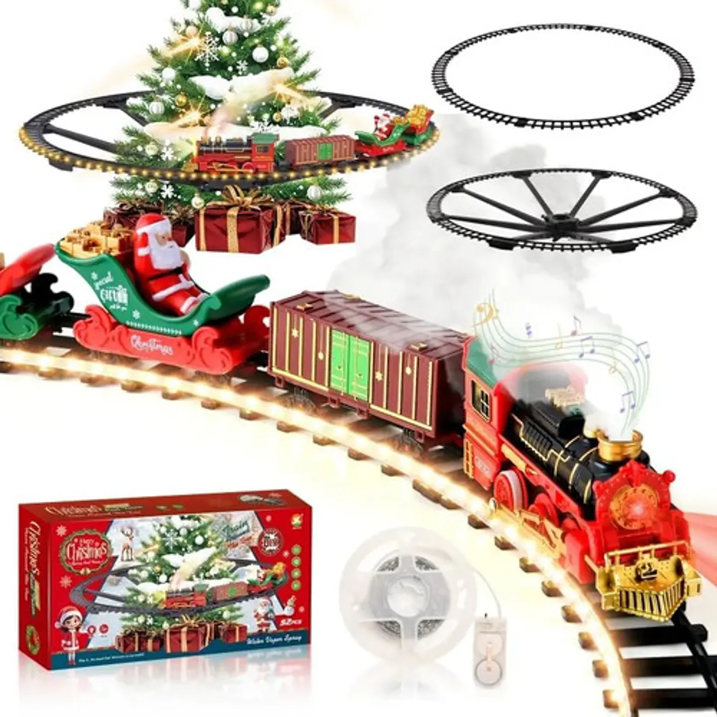 Tren Electrico Navideño Para Árbol Con Luces Spray Humo 1