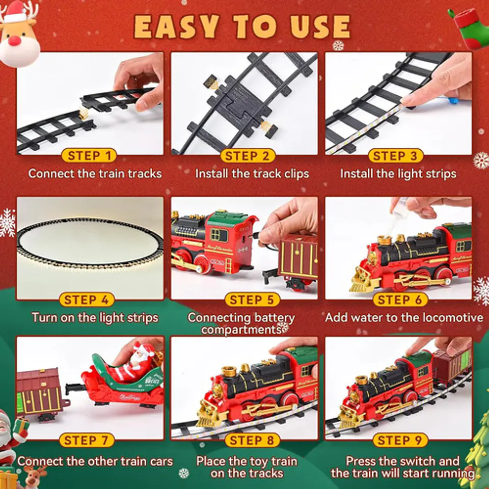 Tren Electrico Navideño Para Árbol Con Luces Spray Humo 5