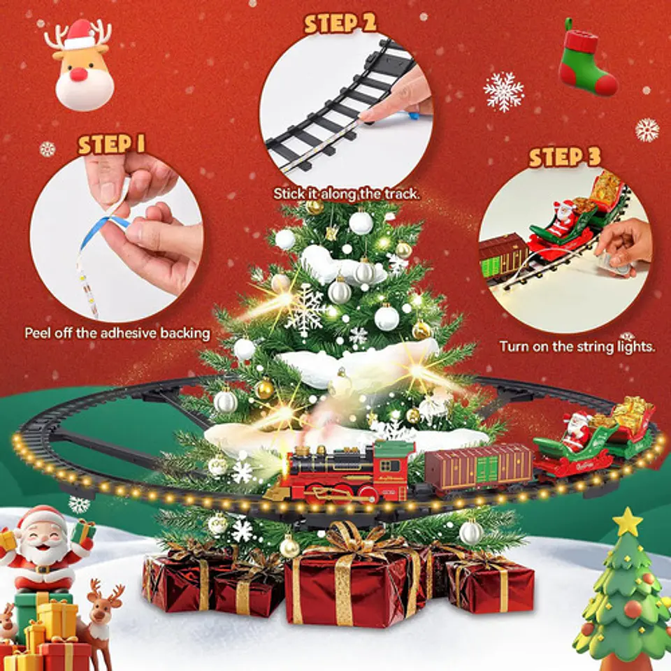 Tren Electrico Navideño Para Árbol Con Luces Spray Humo 6