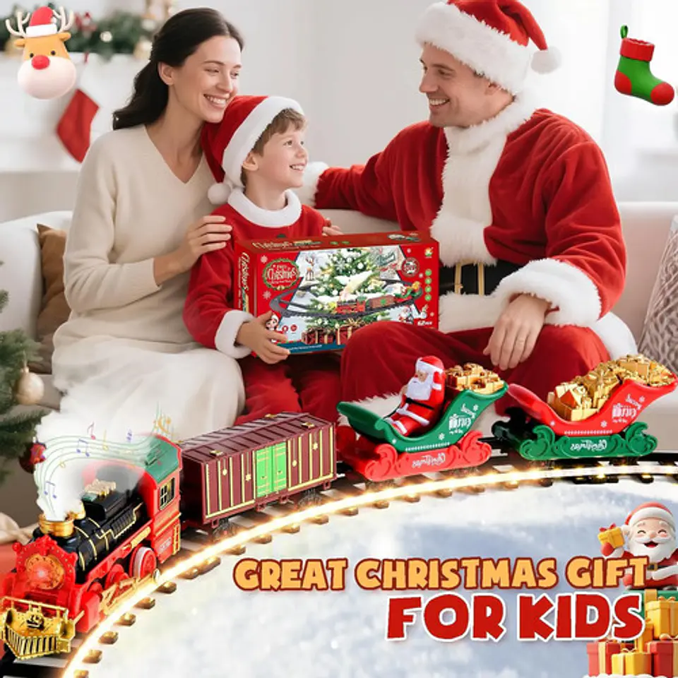 Tren Electrico Navideño Para Árbol Con Luces Spray Humo 7