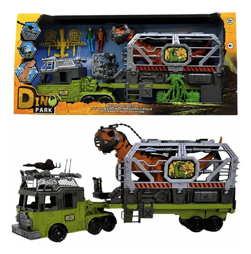 Trailer Jaula Dinosaurio Rex Luz Sonido Accesorios Dino Park Bordó 1