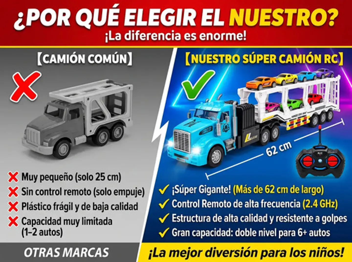 Tractomula Camion Niñera Carros Control Remoto Recarga Pilas 3