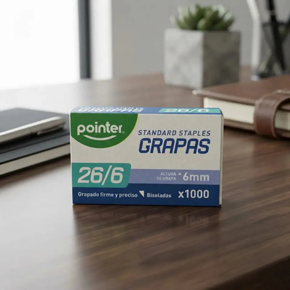 Grapas Ganchos  Pointer 26/6 Standard Línea Oficina Azul Claro 2
