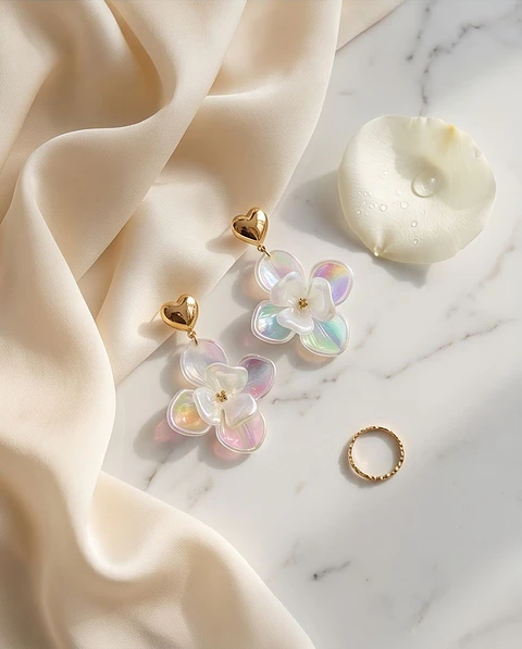 Brincos "Iridescent Heart" – Flower Edition