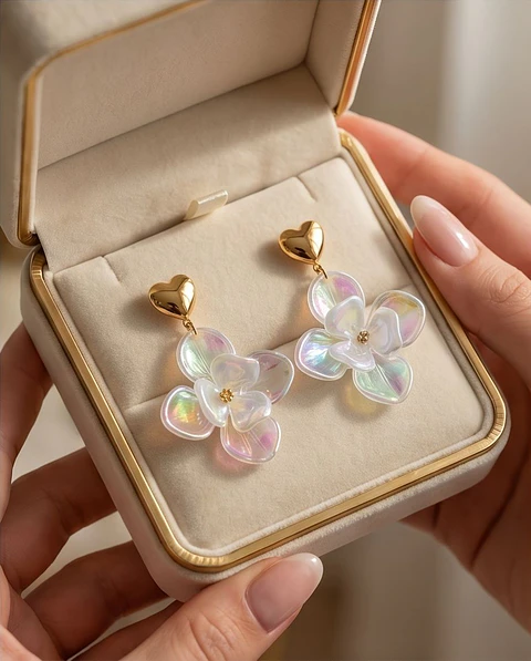 Brincos "Iridescent Heart" – Flower Edition