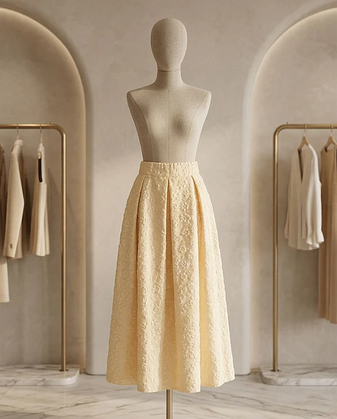 Saia Midi "Cloud" – Textura em Relevo & Cintura Elástica