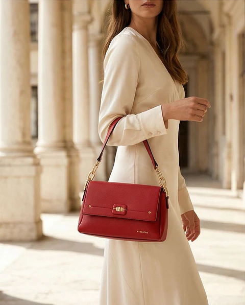 Mala "Liora Ruby" – Pele Estruturada & Cor de Afirmação