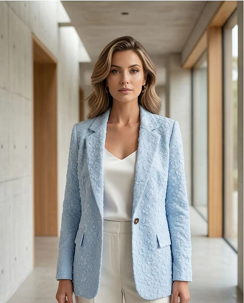 Blazer "Bloom 3D" – Textura Floral Jacquard & Corte Estruturado