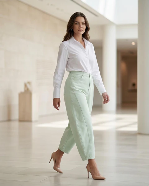 Calças de Ganga "Liora Denim" – Mint Green & Conforto Elastano