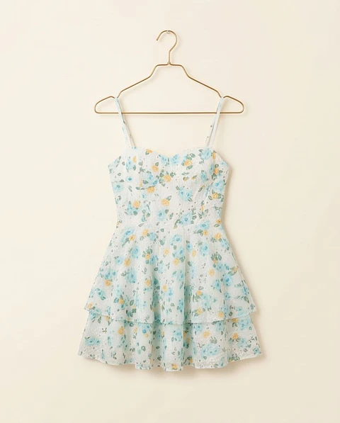 Vestido Curto Bordado Inglês Floral com Brilho