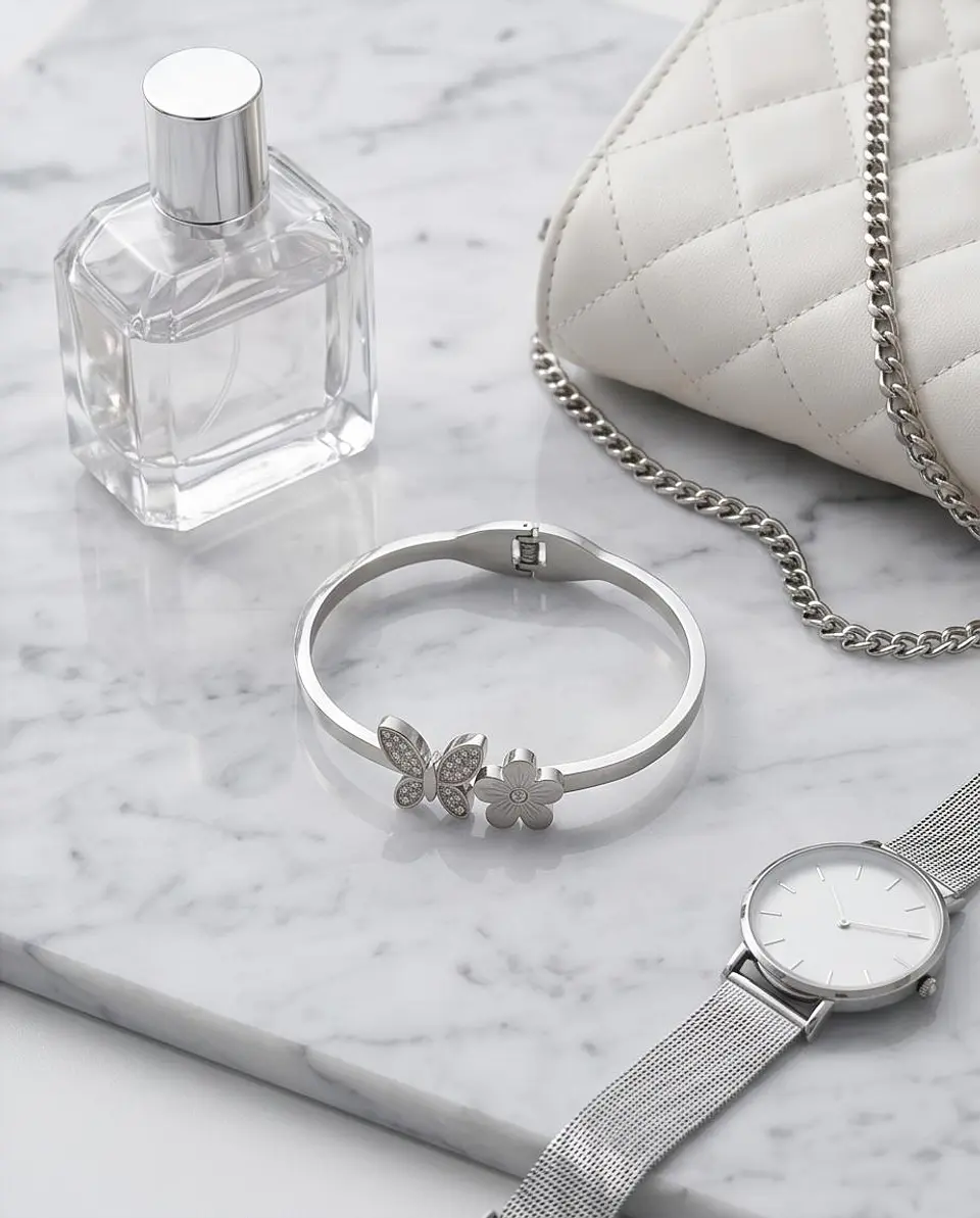 Bracelete Rígida Butterfly & Flower - Silver 3