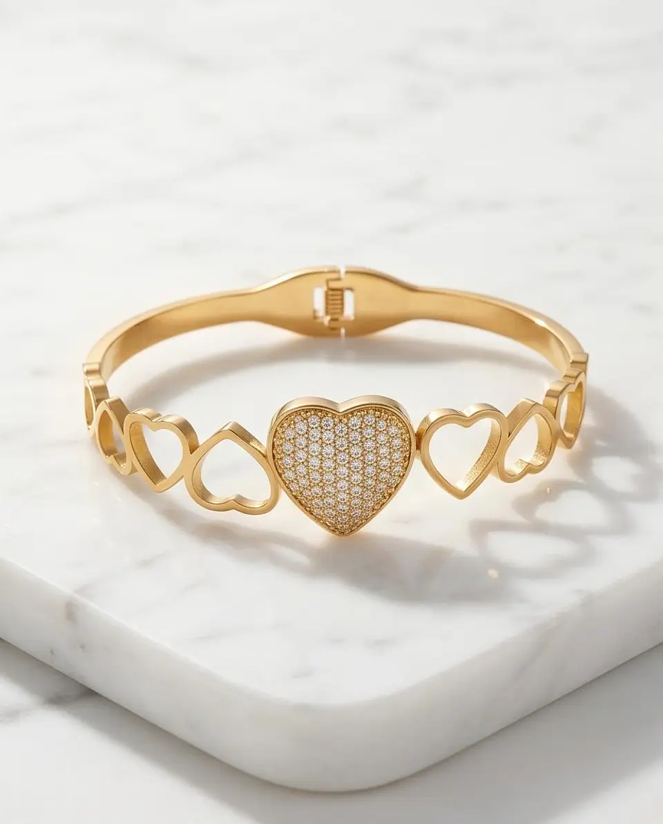 Pulseira Rígida Golden Hearts - Pave Edition 1