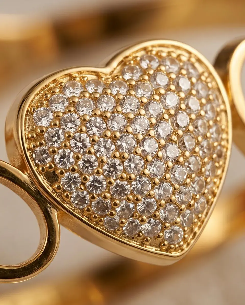 Pulseira Rígida Golden Hearts - Pave Edition 2