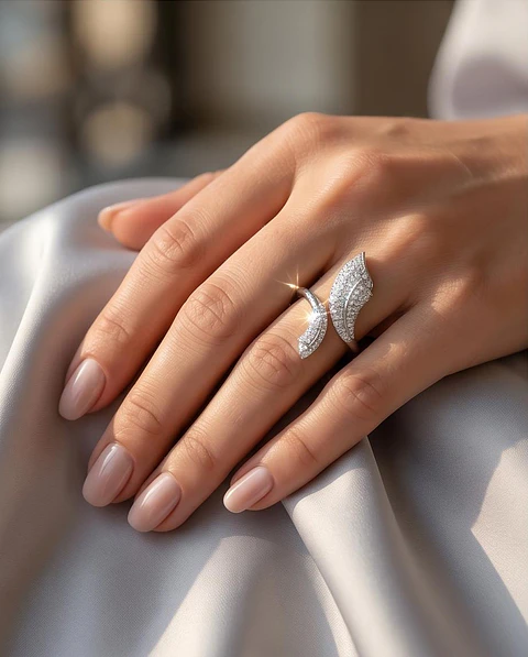 Anel Ajustável Silver Petal Pavé