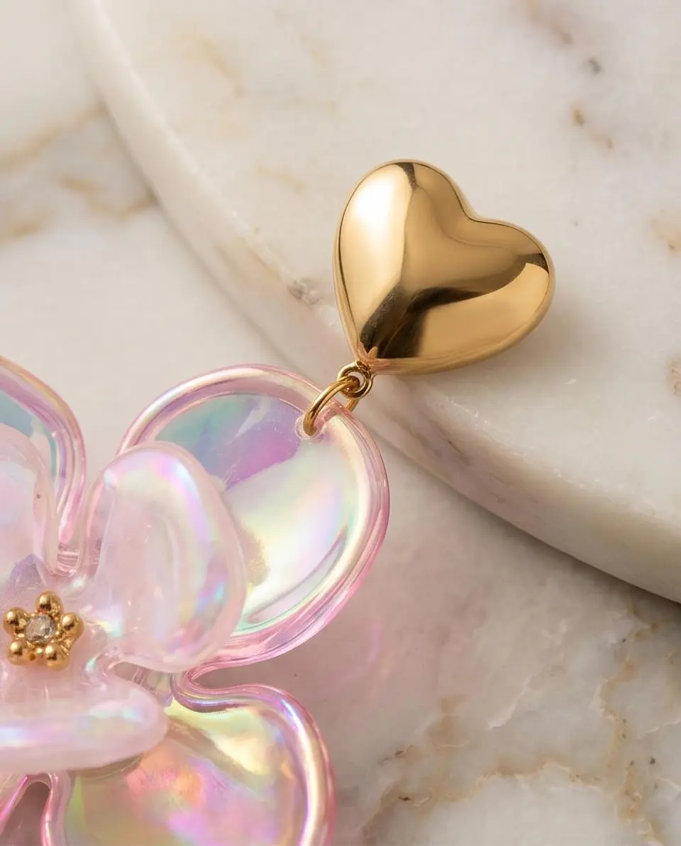 Brincos Iridescent Flower Heart 4