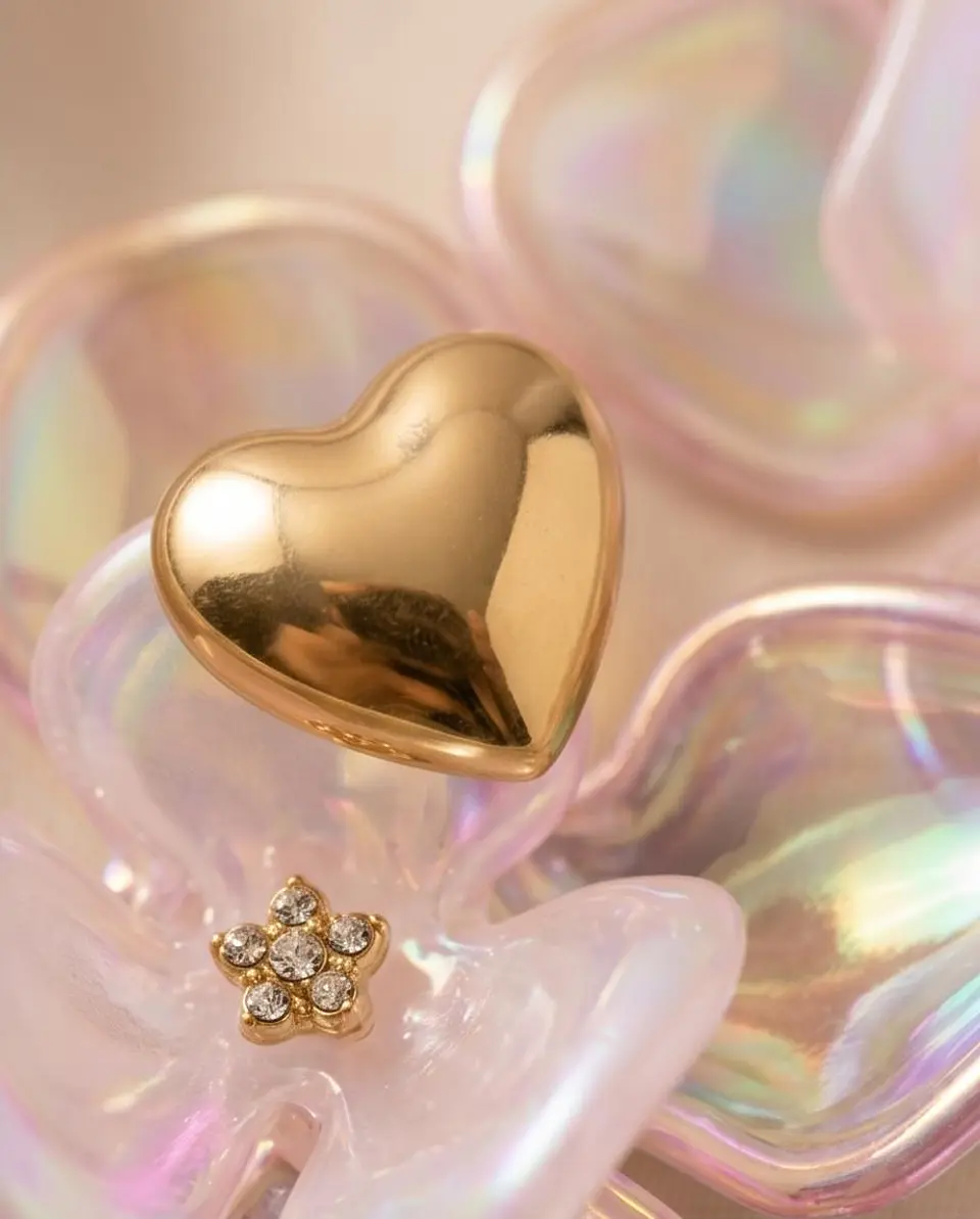Brincos Iridescent Flower Heart 5