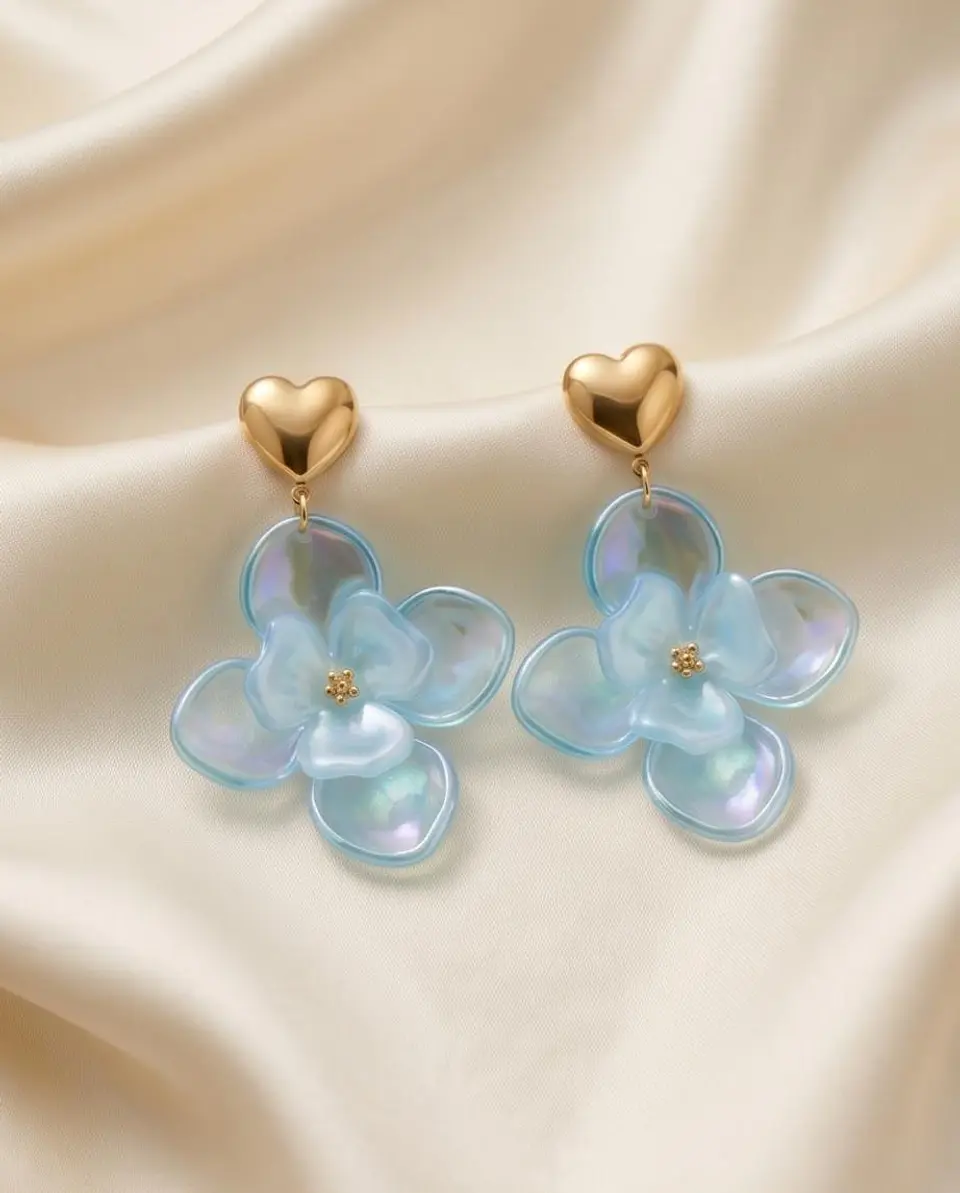 Brincos Iridescent Flower Heart 2