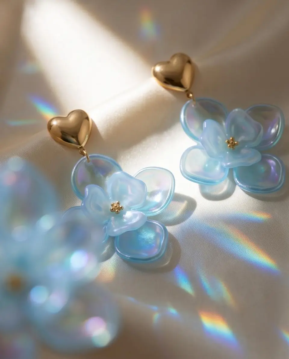 Brincos Iridescent Flower Heart 9